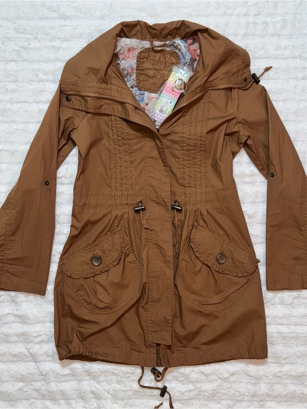 Brown Utility Parka Jacket with Removable Hood